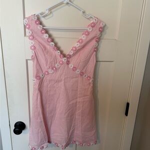 Pink Floral Trim Mini Dress